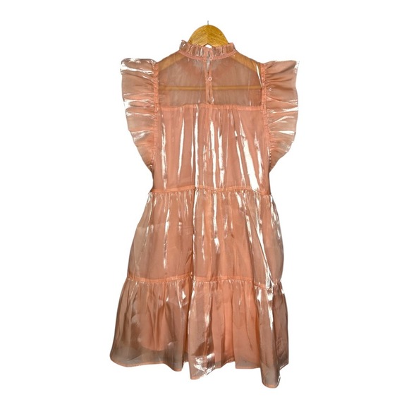 Entro Pink Ruffle Sleeve Tiered Mini Dress High Neck Party Women Size Medium NWT - Picture 6 of 14